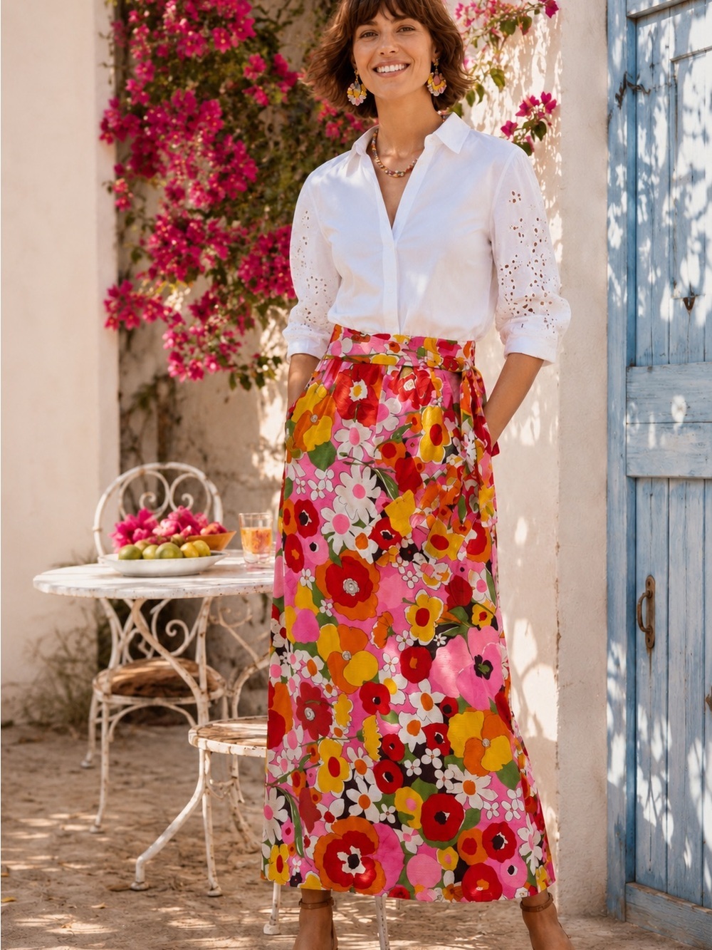 Vintage Floral Maxi Skirt in Pink Multi Size 10 Point of View